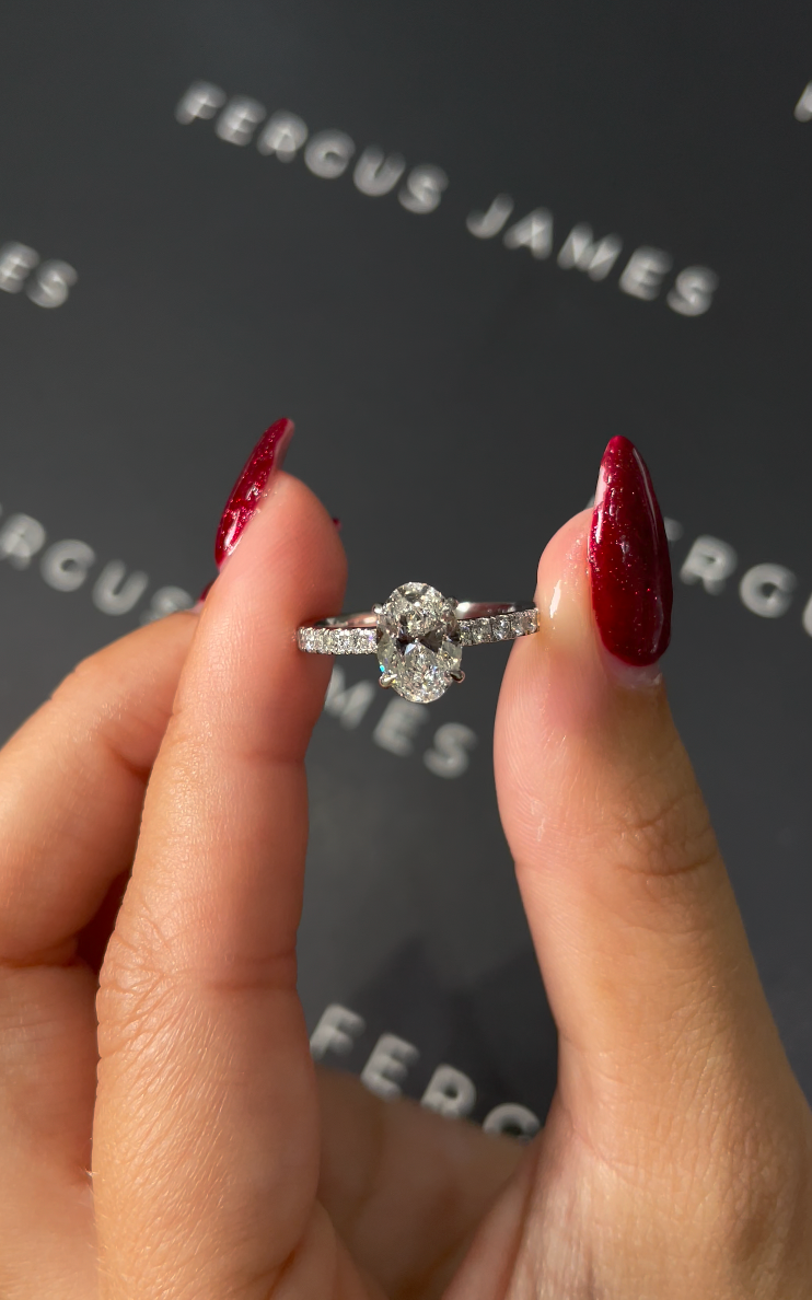 1 Carat Natural Diamond Band Engagement Ring - Oval Diamond