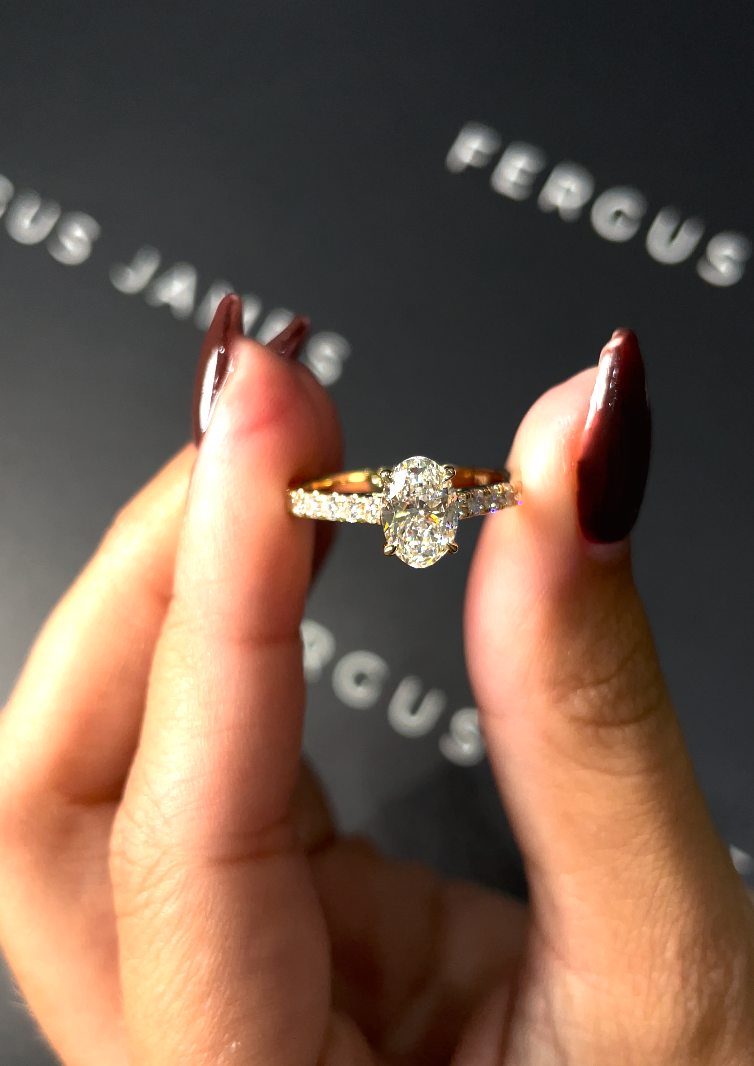 1 Carat Natural Diamond Band Engagement Ring - Oval Diamond