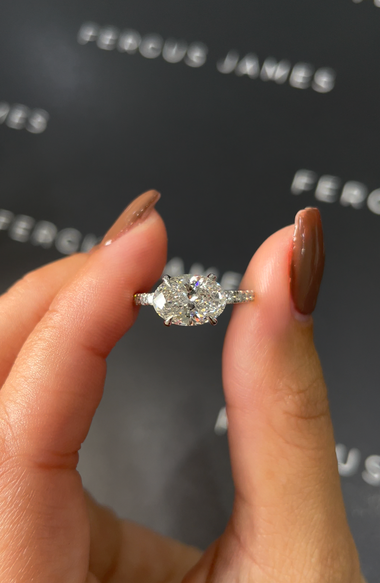 1.5 Carat Natural Diamond Band Engagement Ring - Oval Diamond