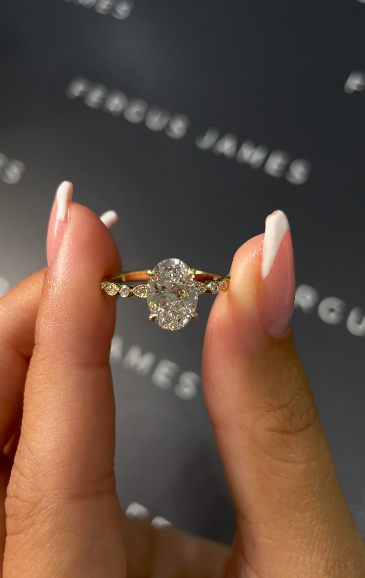 1.5 Carat Natural Diamond Band Engagement Ring - Oval Diamond