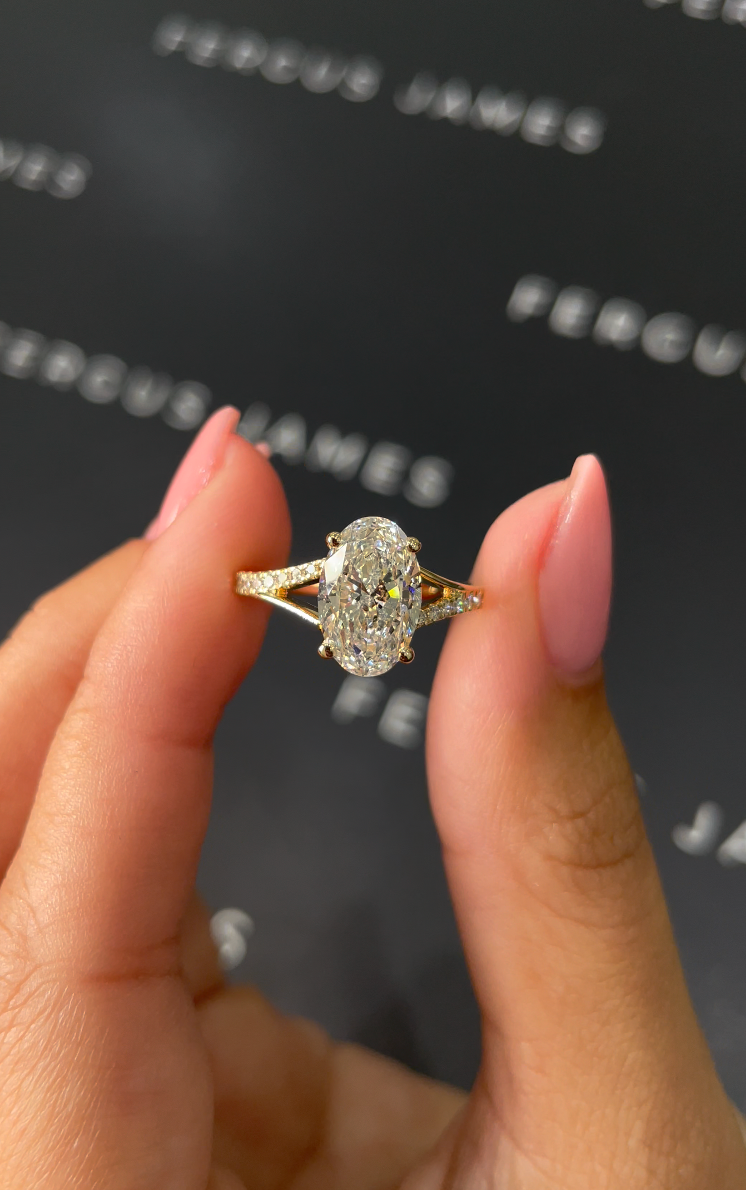 2 Carat Natural Diamond Band Engagement Ring - Oval Diamond