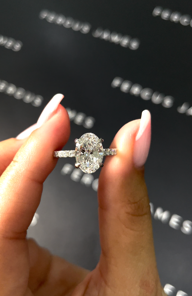 2 Carat Natural Diamond Band Engagement Ring - Oval Diamond
