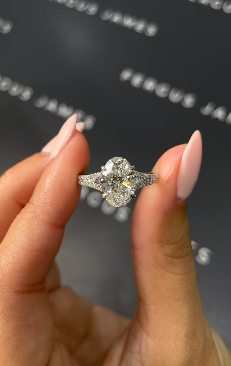 2.5 Carat Natural Diamond Band Engagement Ring - Oval Diamond