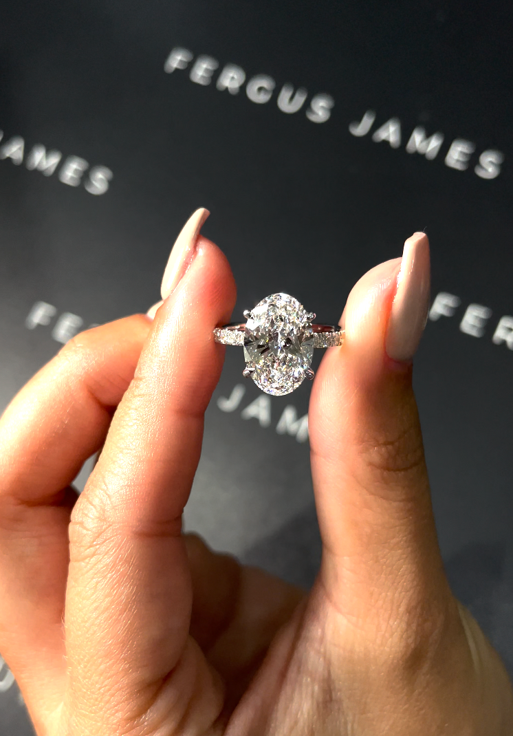2.5 Carat Natural Diamond Band Engagement Ring - Oval Diamond