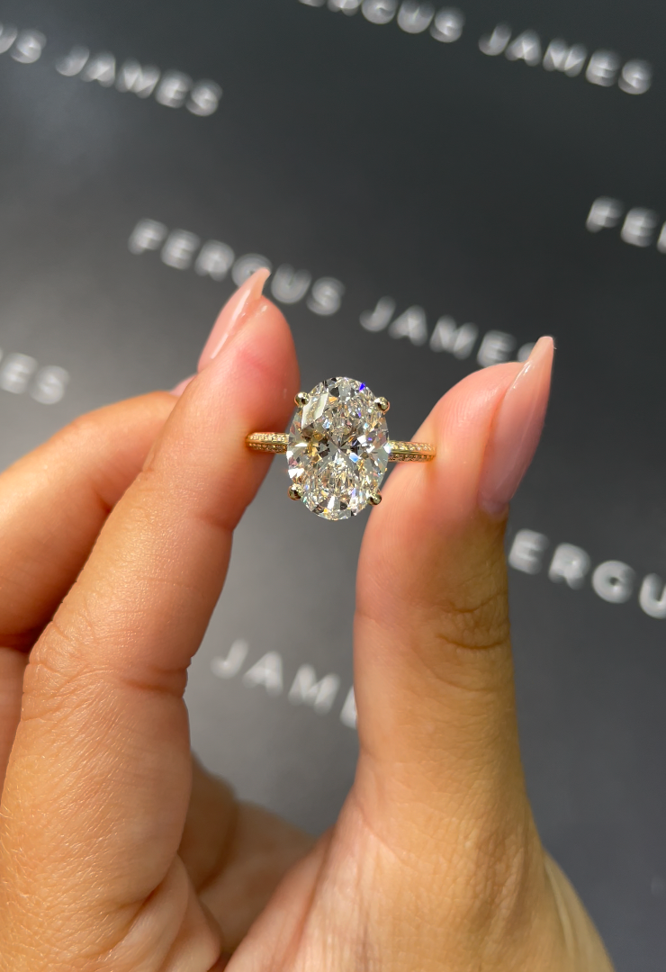 3 Carat Natural Diamond Band Engagement Ring - Oval Diamond