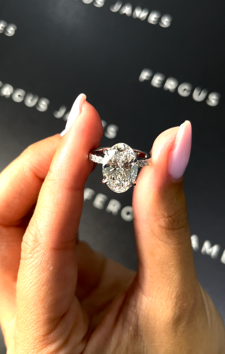 3 Carat Natural Diamond Band Engagement Ring - Oval Diamond