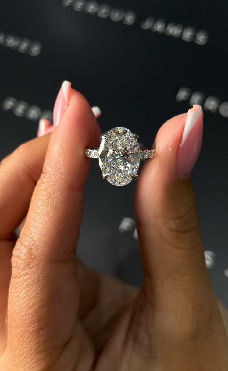 3.5 Carat Natural Diamond Band Engagement Ring - Oval Diamond in 18k White Gold Setting