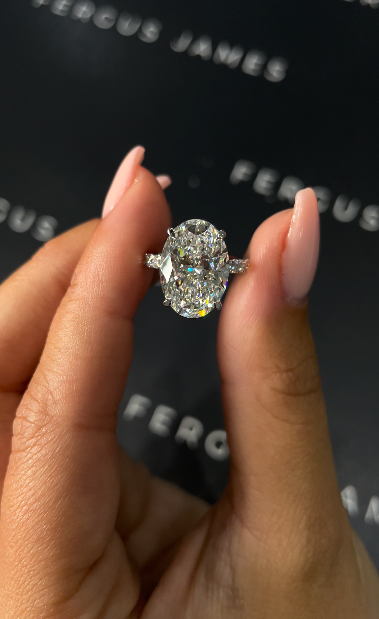 5 Carat Lab-Grown Diamond Band Engagement Ring - Oval Diamond in 18k White Gold Setting