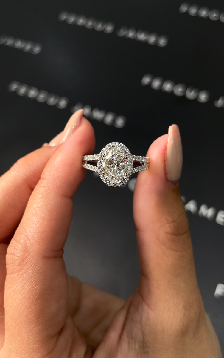1.5 Carat Natural Halo Engagement Ring - Oval Diamond