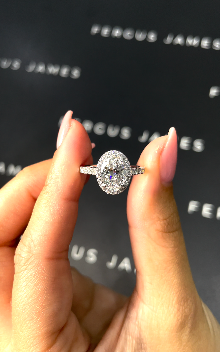 1.5 Carat Natural Halo Engagement Ring - Oval Diamond