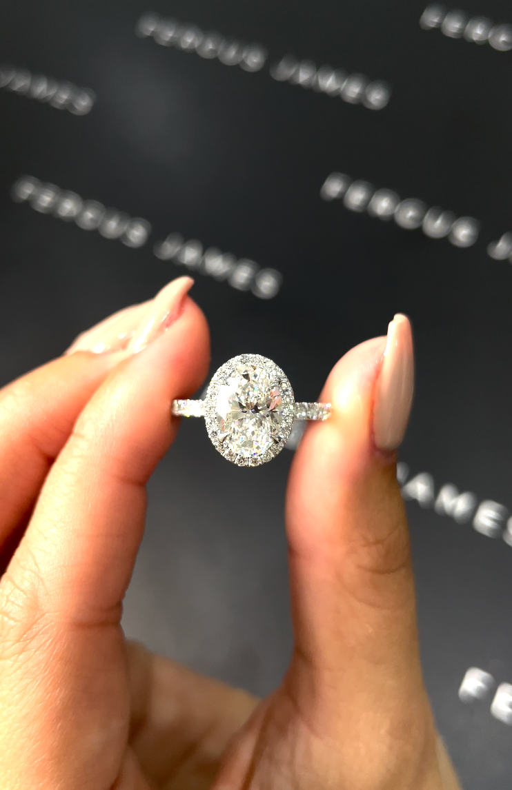 2 Carat Natural Halo Engagement Ring - Oval Diamond