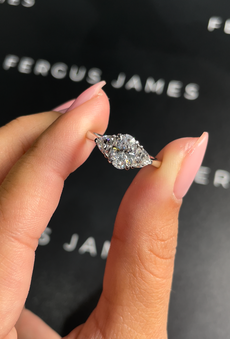 0.5 Carat Natural Trilogy Engagement Ring - Oval Diamond