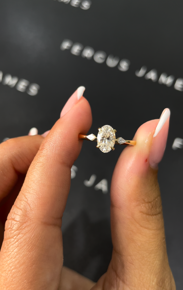 0.5 Carat Natural Trilogy Engagement Ring - Oval Diamond