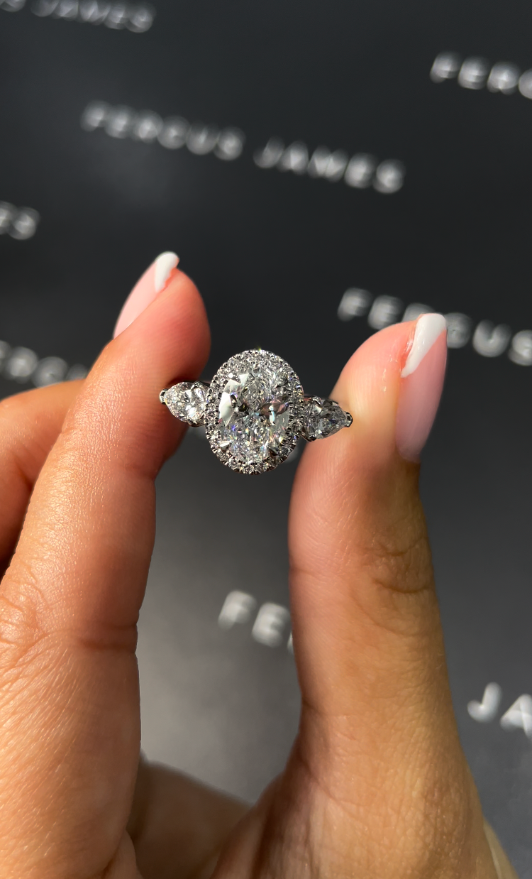 1.5 Carat Natural Trilogy Engagement Ring - Oval Diamond