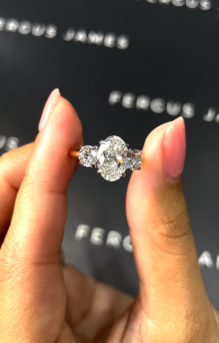 1.5 Carat Natural Trilogy Engagement Ring - Oval Diamond