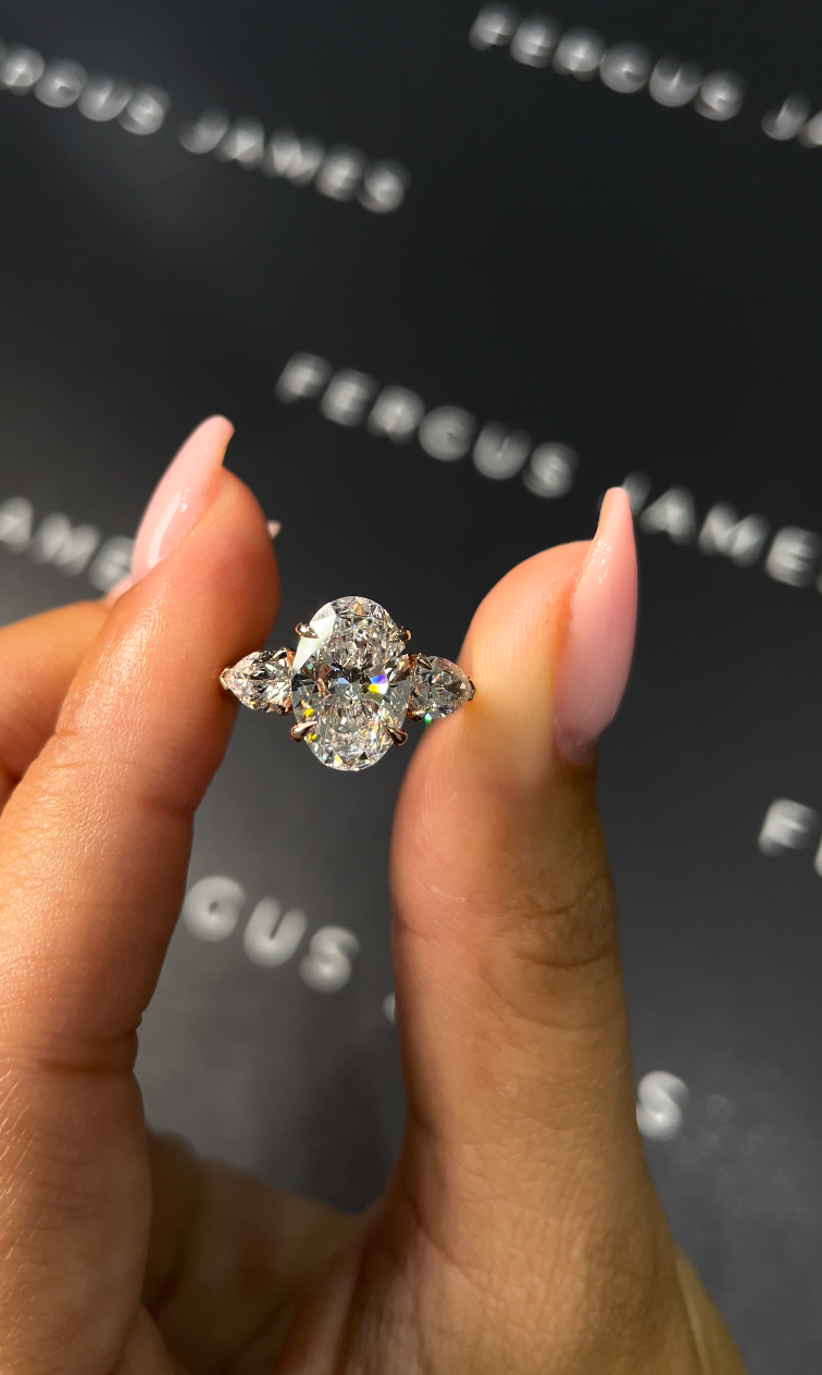 2.5 Carat Natural Trilogy Engagement Ring - Oval Diamond