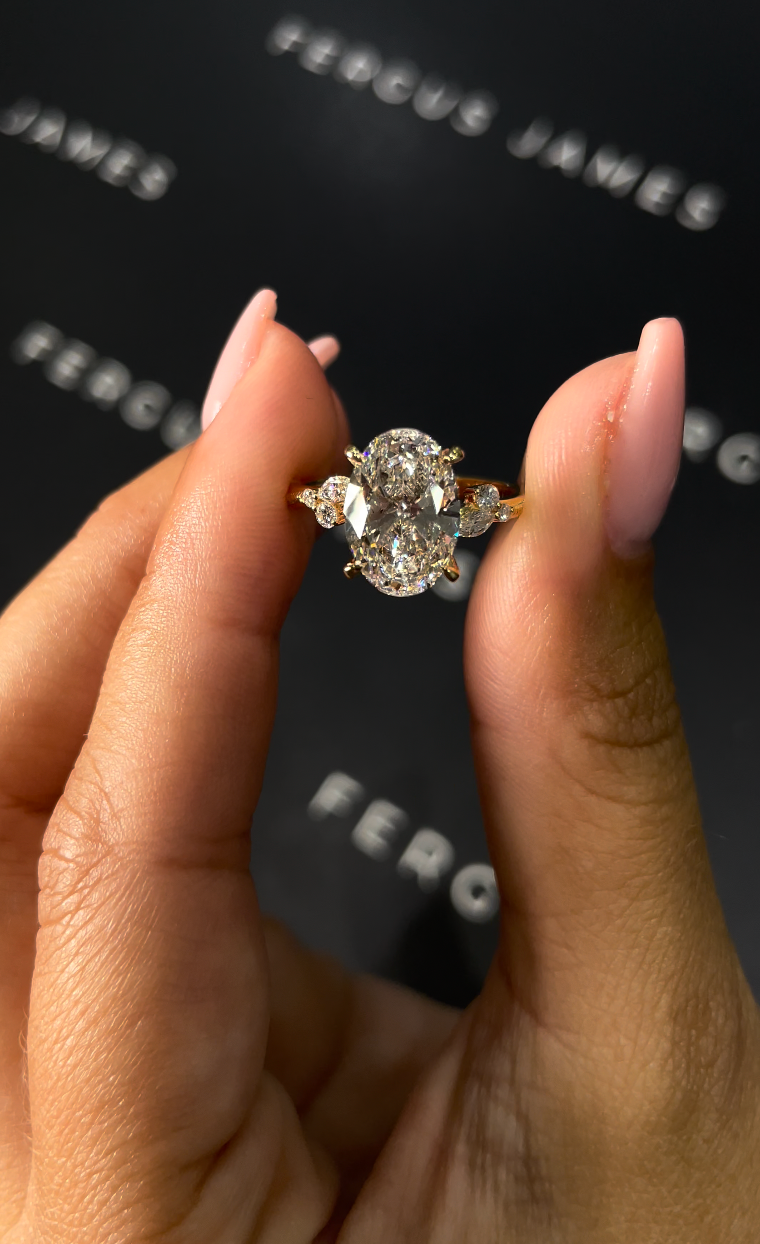 3 Carat Natural Trilogy Engagement Ring - Oval Diamond