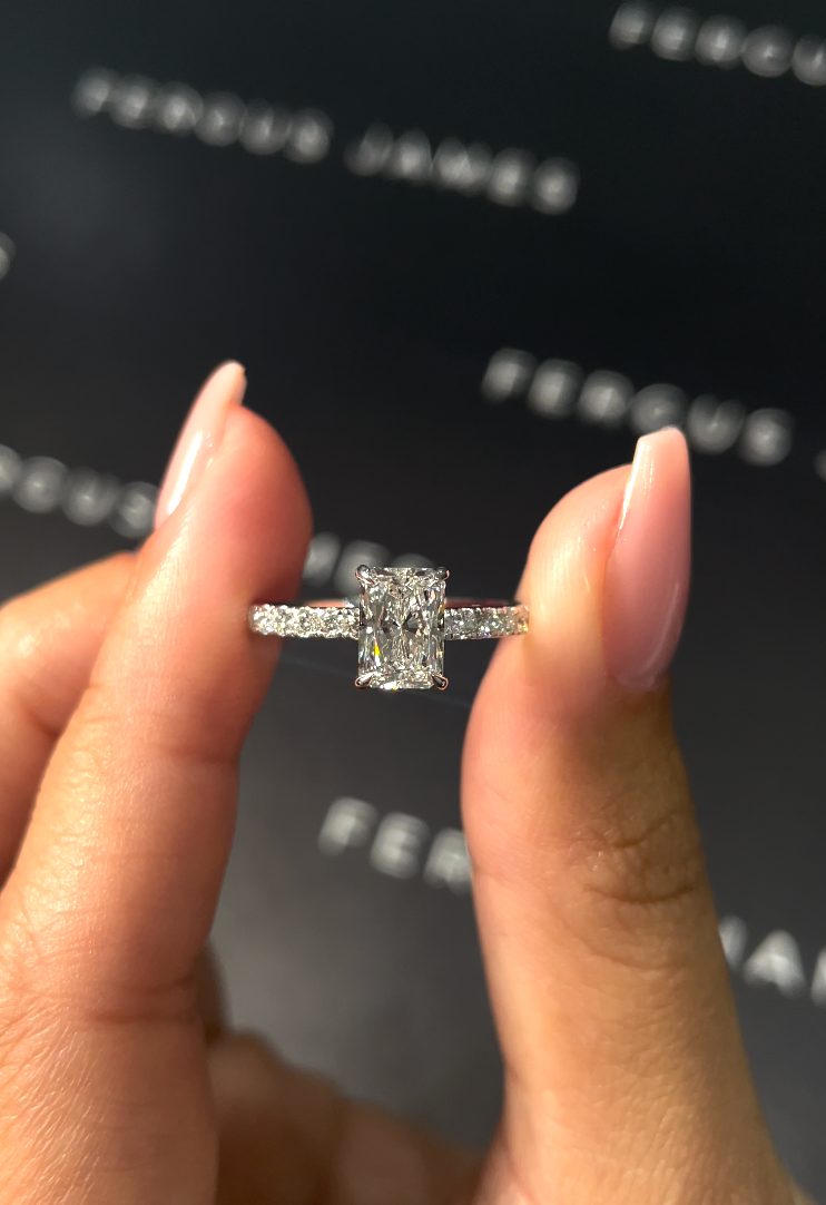 1 Carat Natural Diamond Band Engagement Ring - Radiant Diamond