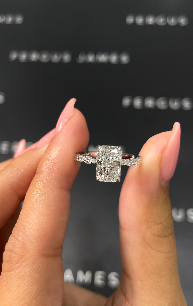 1.5 Carat Natural Diamond Band Engagement Ring - Radiant Diamond