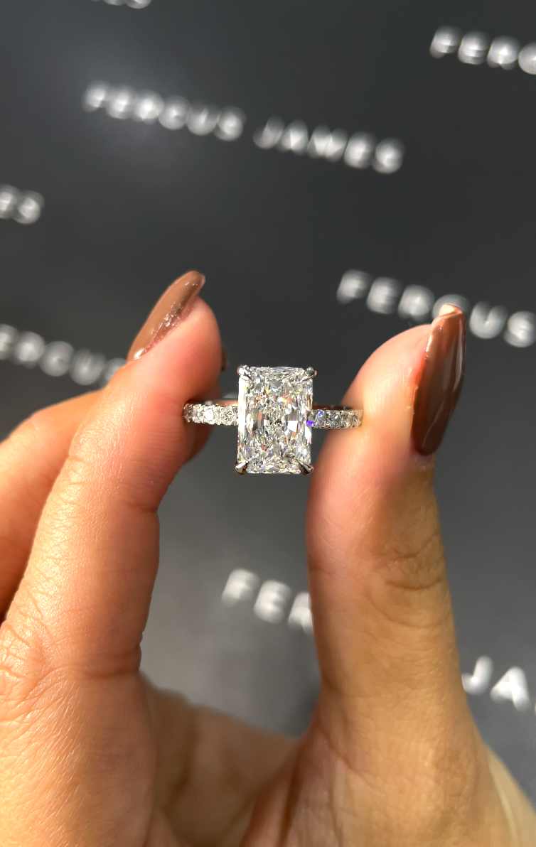 2.5 Carat Natural Diamond Band Engagement Ring - Radiant Diamond