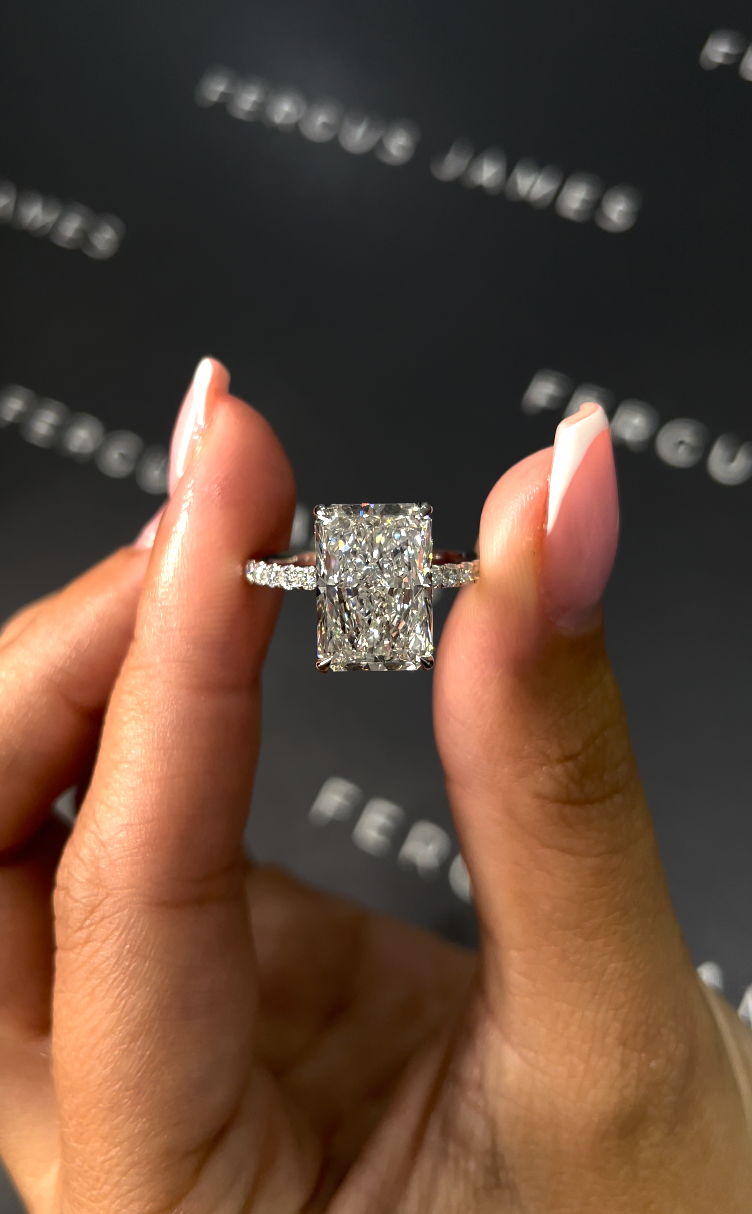 3 Carat Natural Diamond Band Engagement Ring - Radiant Diamond