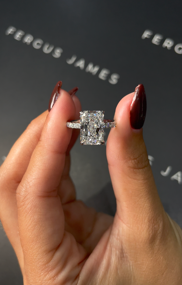 3.5 Carat Natural Diamond Band Engagement Ring- Radiant Diamond