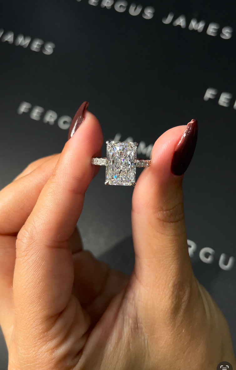 4 Carat Natural Diamond Band Engagement Ring- Radiant Diamond