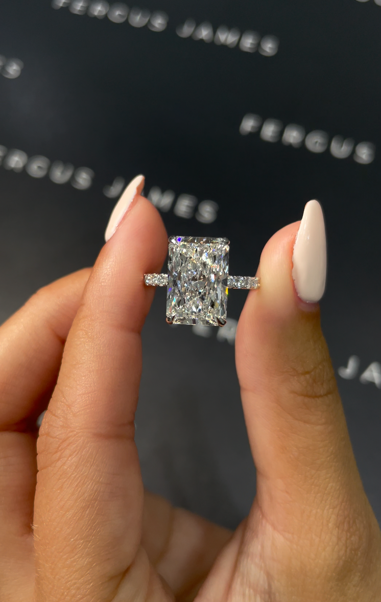 5 Carat Natural Diamond Band Engagement Ring- Radiant Diamond