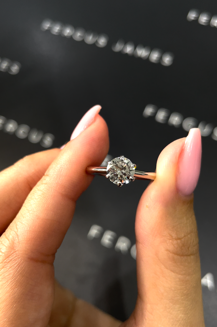 1 Carat Natural Solitaire Engagement Ring - Round Diamond