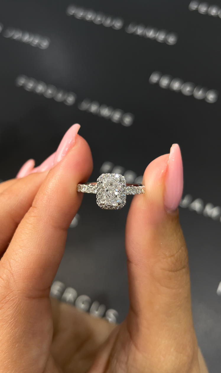 0.5 Carat Natural Halo Engagement Ring - Radiant Diamond