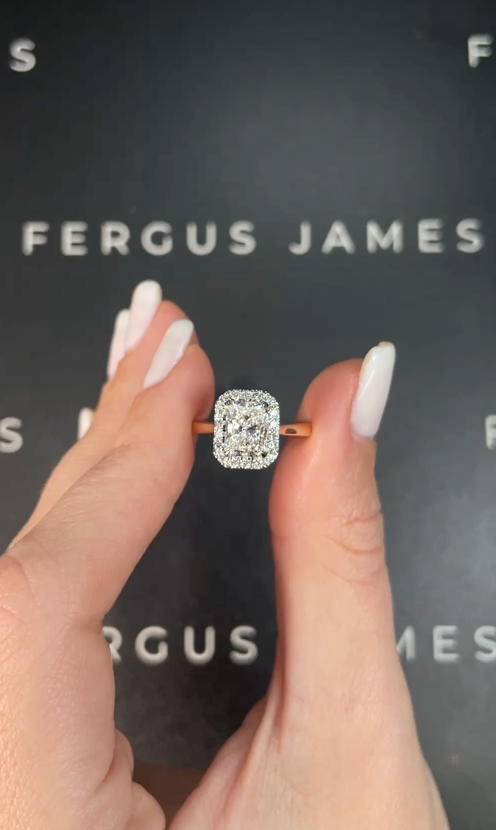 1 Carat Natural Halo Engagement Ring - Radiant Diamond