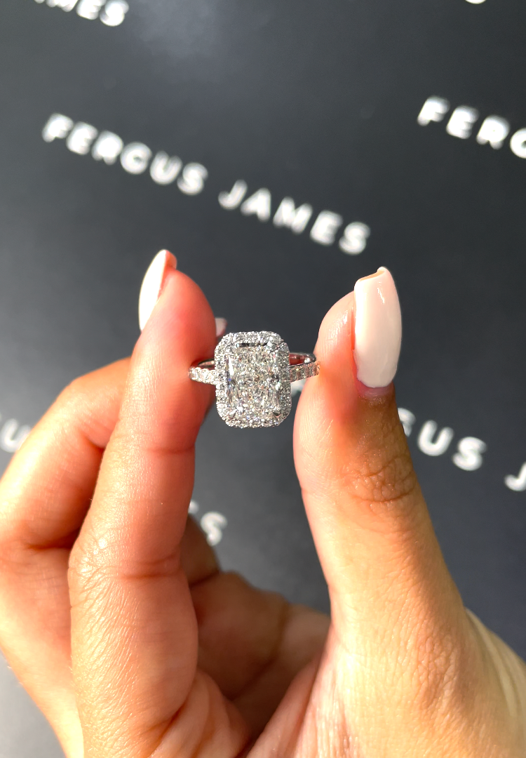 1.5 Carat Natural Halo Engagement Ring - Radiant Diamond