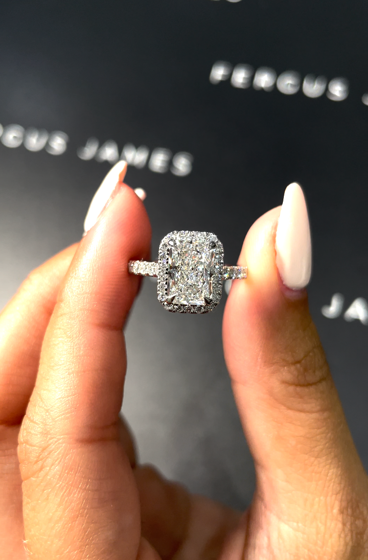 2 Carat Natural Halo Engagement Ring - Radiant Diamond