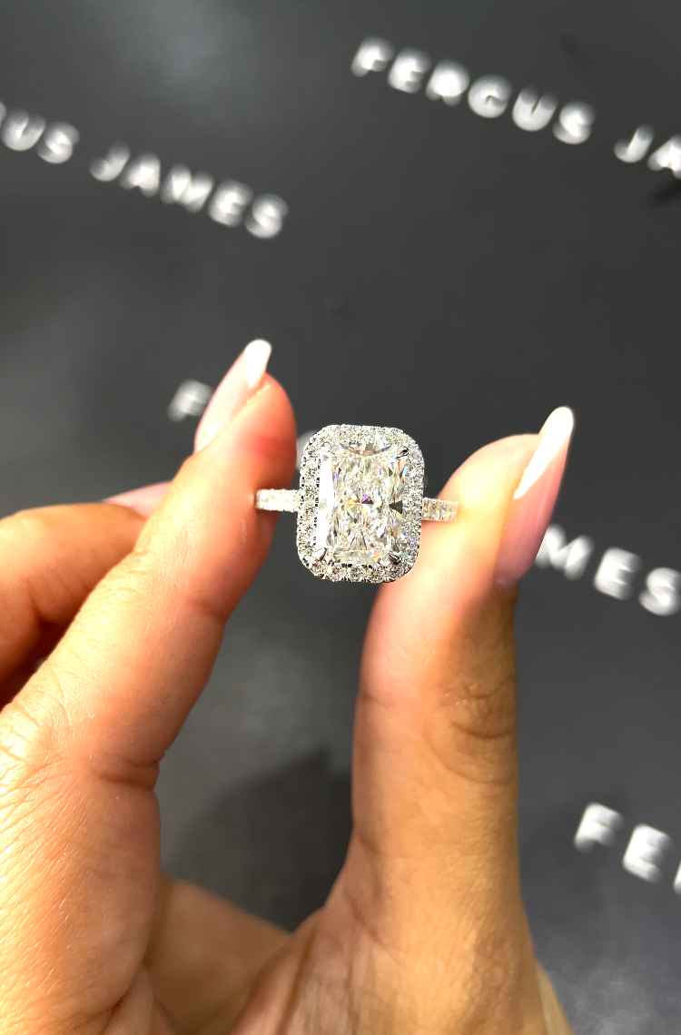 3 Carat Natural Halo Engagement Ring - Radiant Diamond