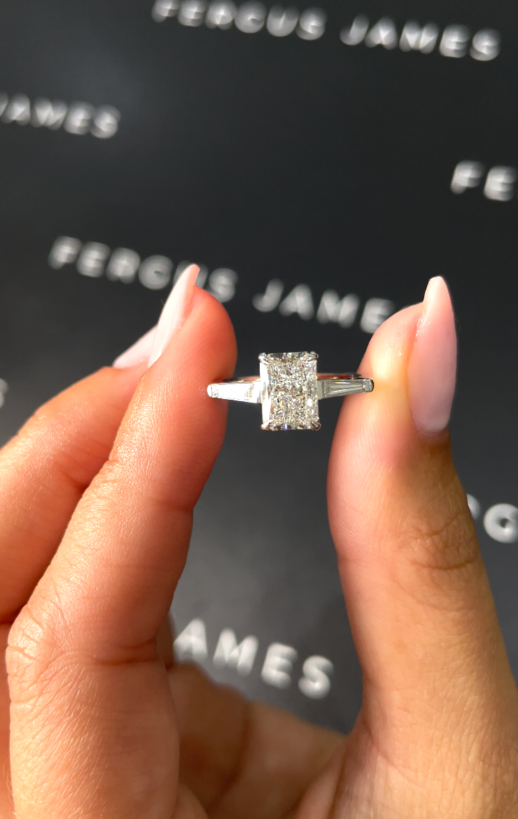 1 Carat Natural Trilogy Engagement Ring - Radiant Diamond