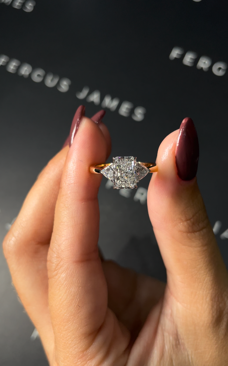 1.5 Carat Natural Trilogy Engagement Ring - Radiant Diamond