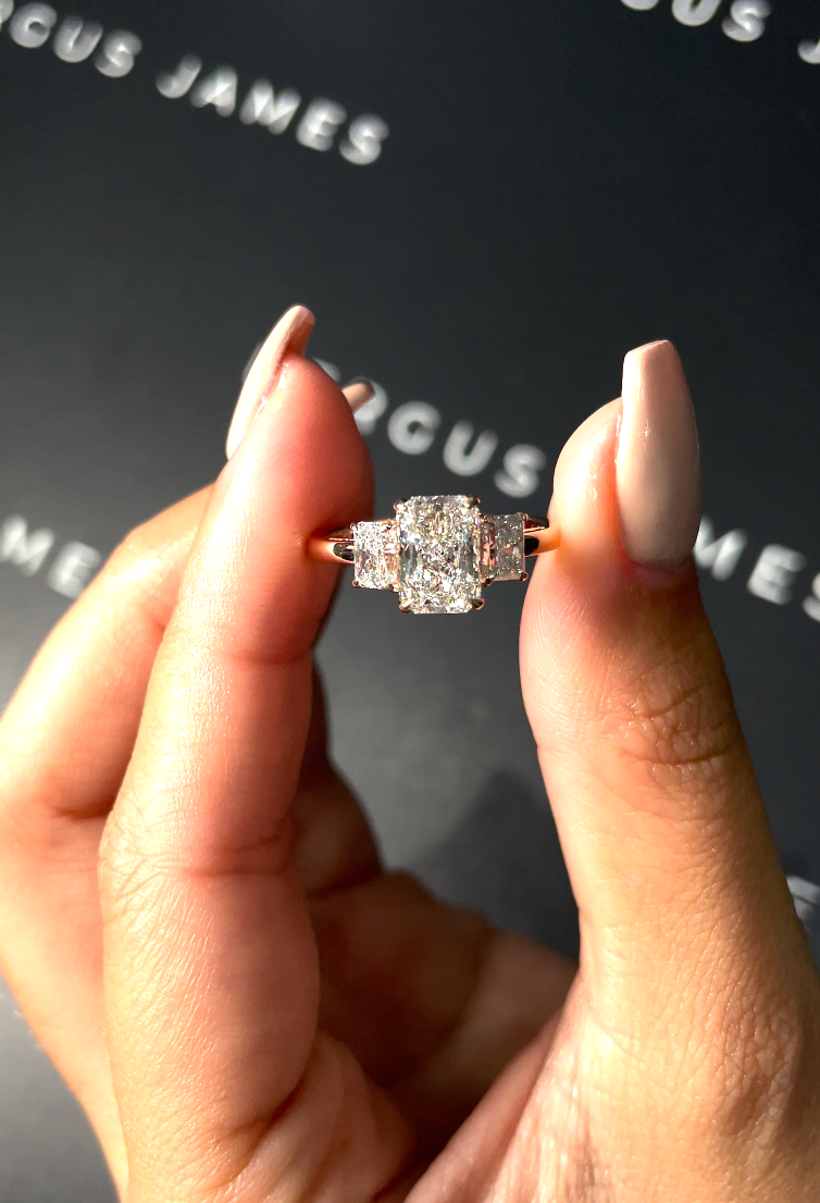 1.5 Carat Natural Trilogy Engagement Ring - Radiant Diamond