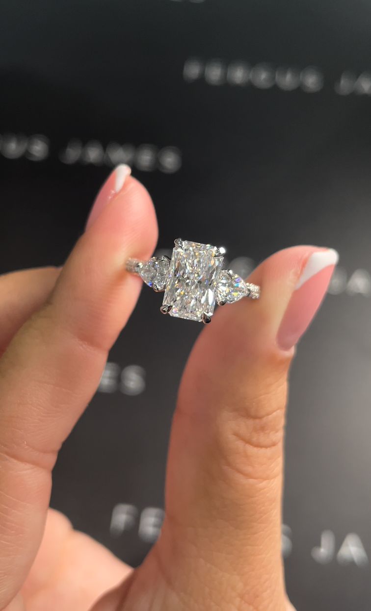 2 Carat Natural Trilogy Engagement Ring - Radiant Diamond