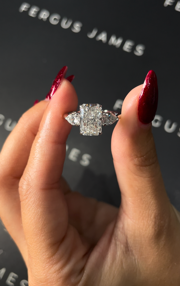 2.5 Carat Natural Trilogy Engagement Ring - Radiant Diamond