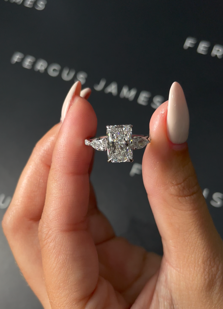 2.5 Carat Natural Trilogy Engagement Ring - Radiant Diamond