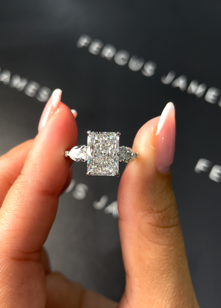 3 Carat Natural Trilogy Engagement Ring - Radiant Diamond