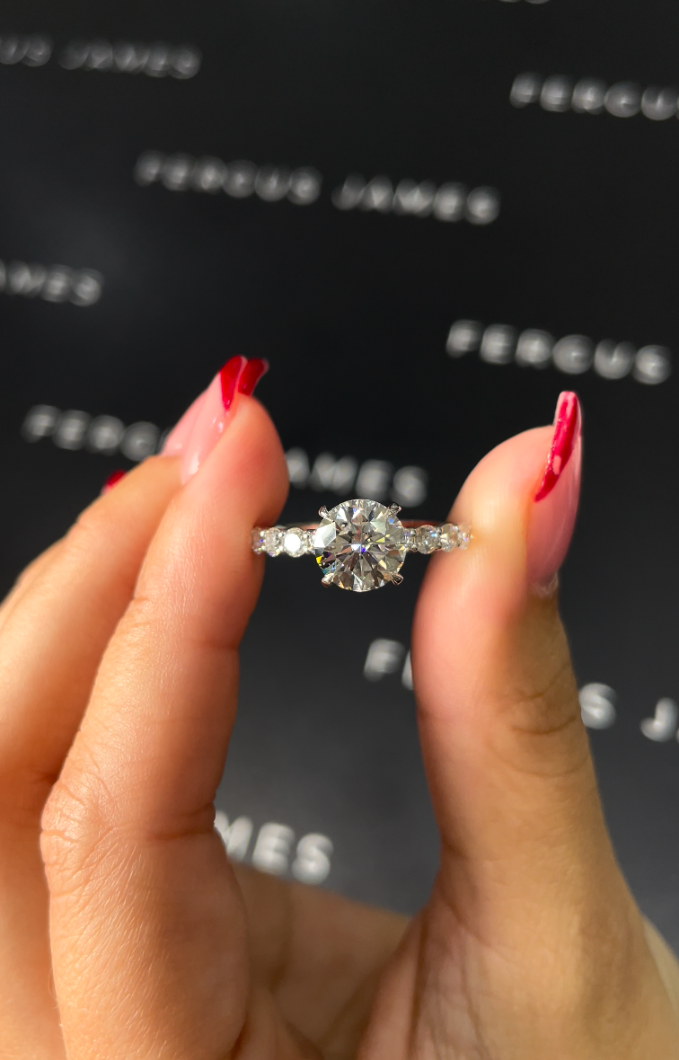 1.5 Carat Natural Diamond Band Engagement Ring - Round Diamond