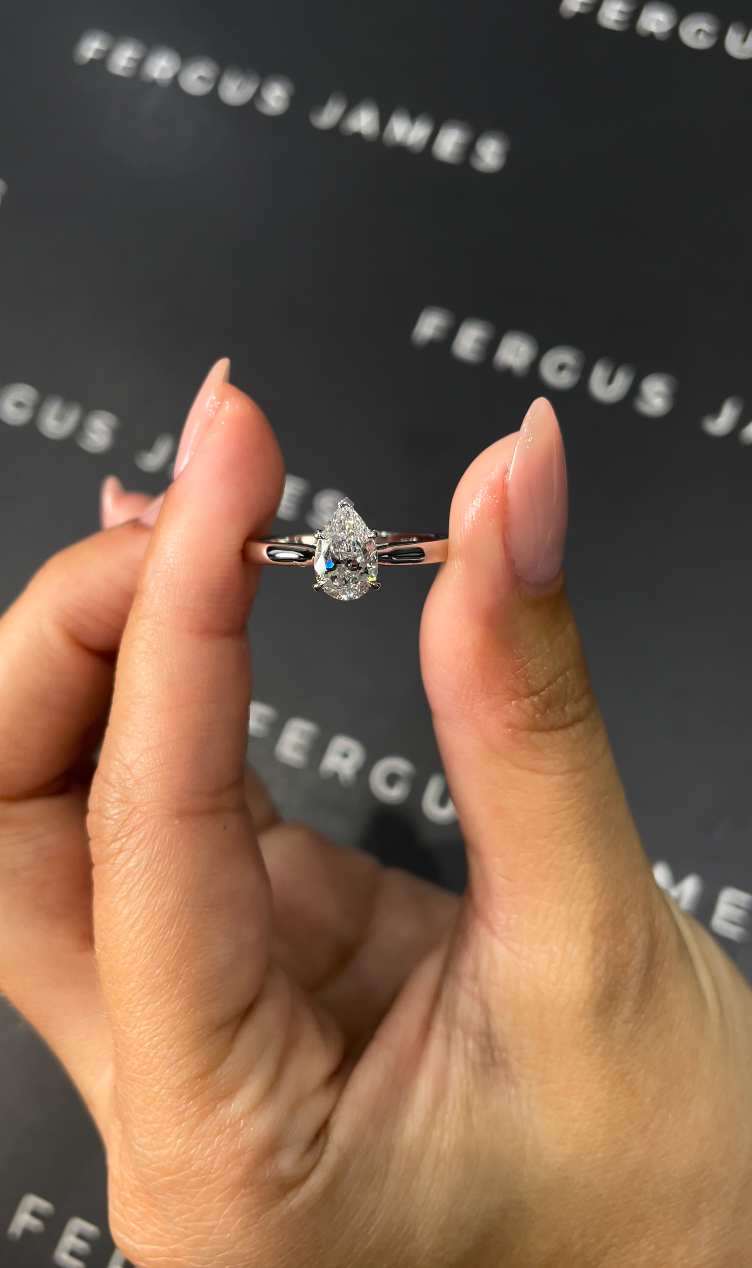 1 Carat Natural Solitaire Engagement Ring - Pear Diamond
