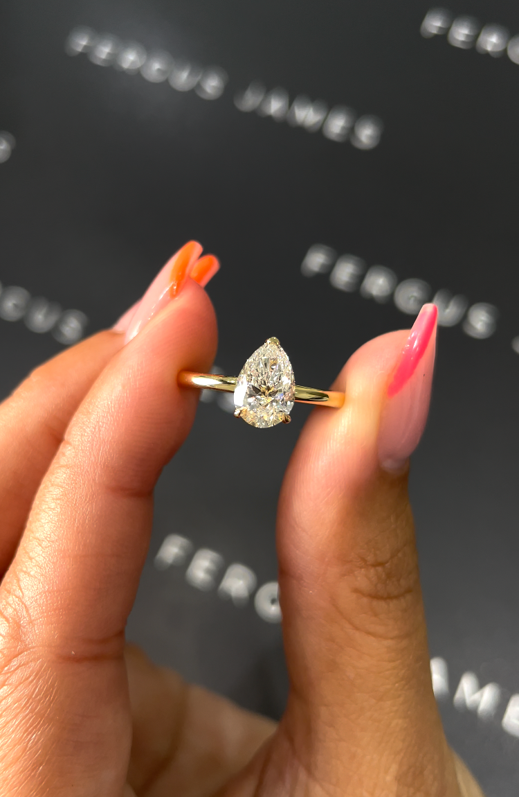 1 Carat Natural Solitaire Engagement Ring - Pear Diamond