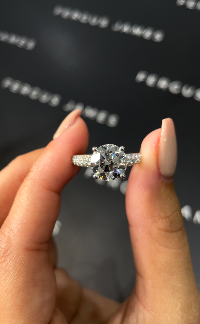 3 Carat Natural Diamond Band Engagement Ring - Round Diamond
