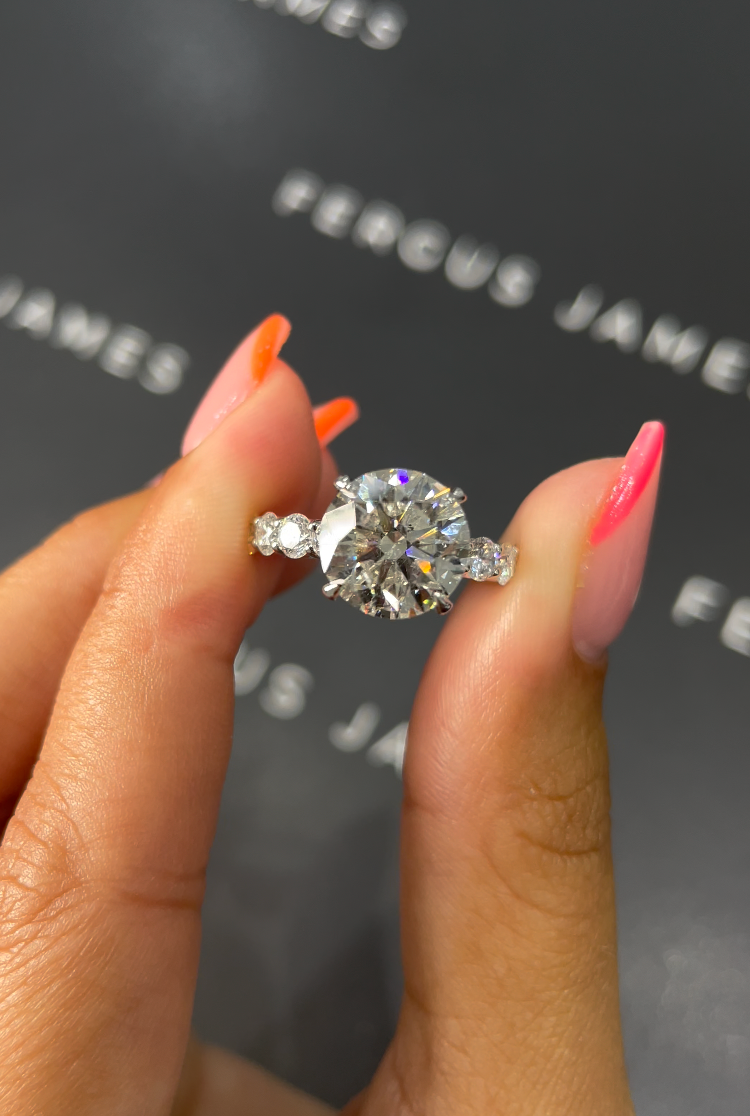 3 Carat Natural Diamond Band Engagement Ring - Round Diamond