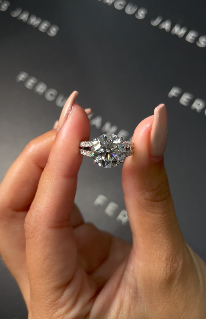 3 Carat Natural Diamond Band Engagement Ring - Round Diamond