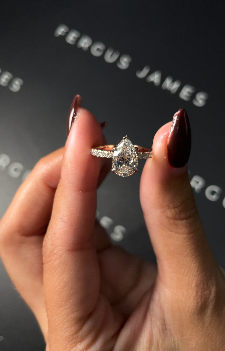 1.5 Carat Natural Diamond Band Engagement Ring - Pear Diamond
