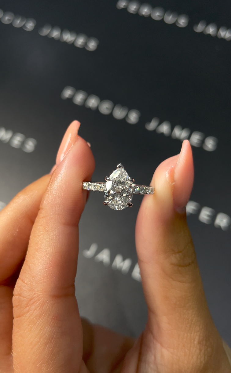 1.5 Carat Natural Diamond Band Engagement Ring - Pear Diamond