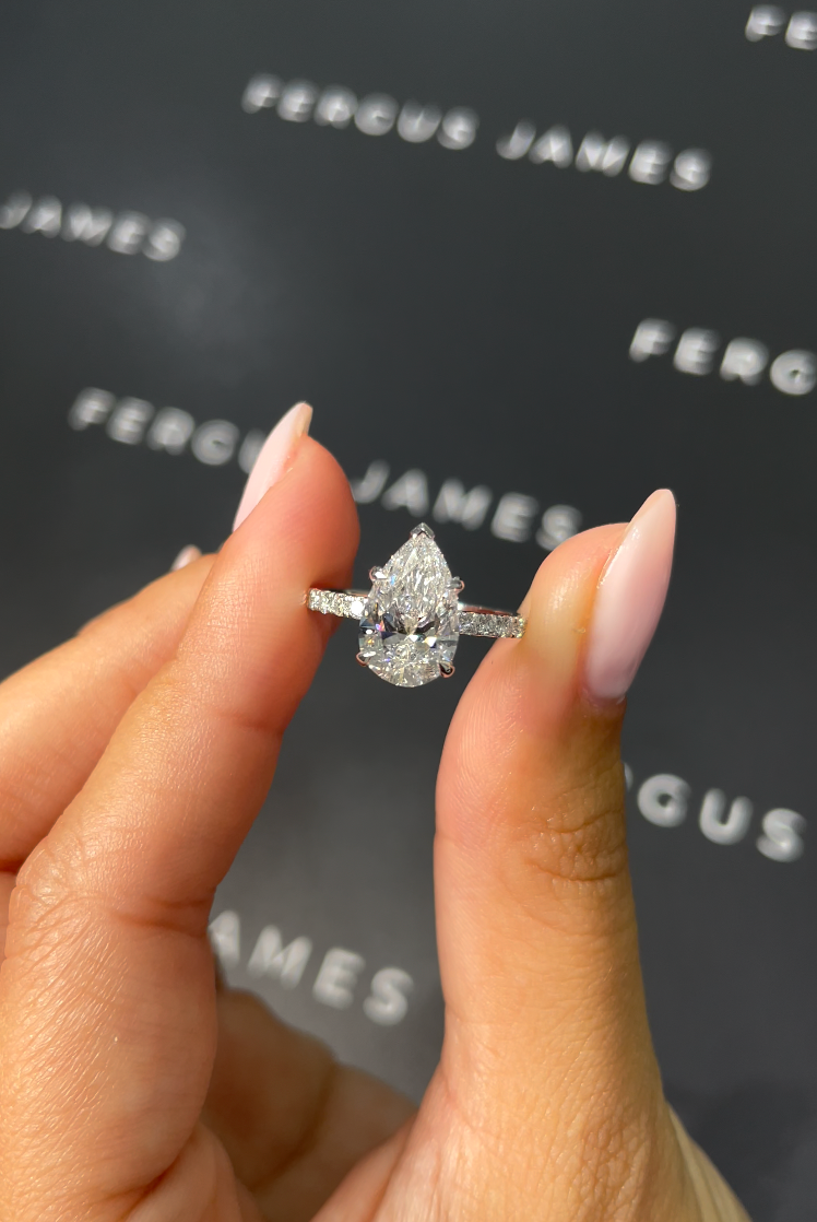 2 Carat Natural Diamond Band Engagement Ring - Pear Diamond